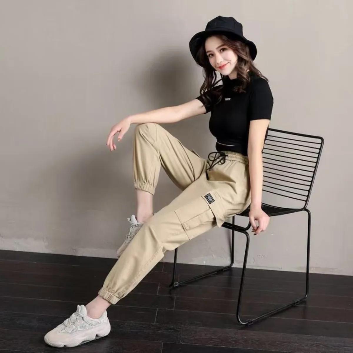 Pantalon femme Style fin nouveau solide poches décontractées pantalon à jambes larges cordon mode da