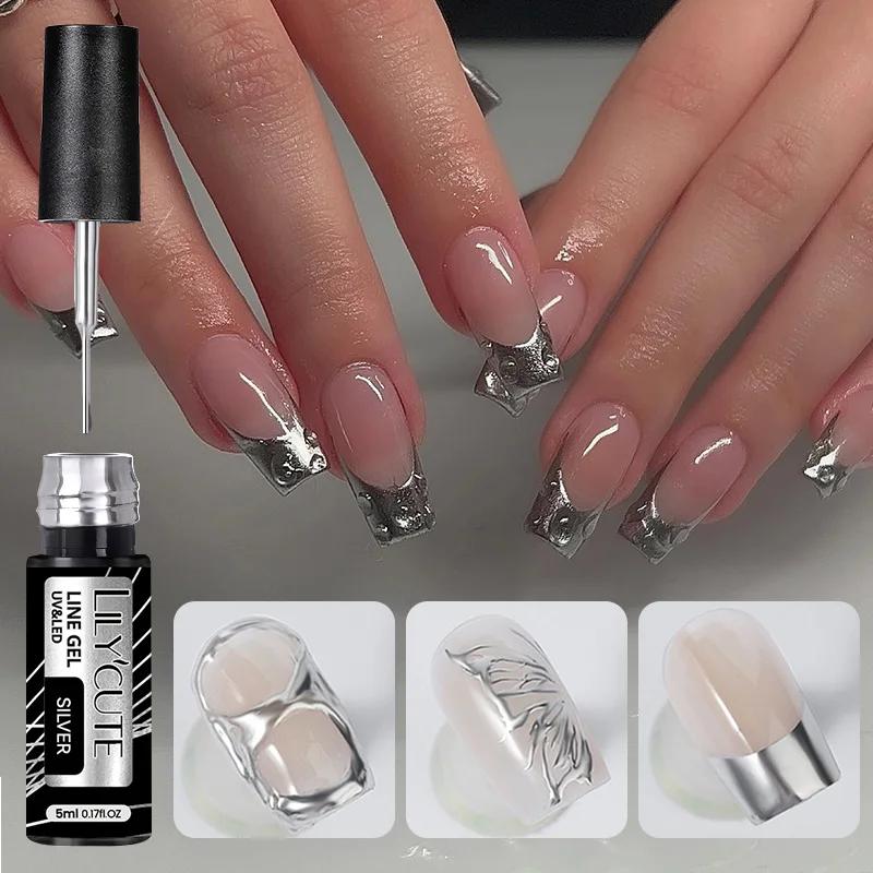 LIToxic-Verhéritage à Ongles D.lique CircTE, Gel à Rayures, Or, Argent, Style Français, Super Lumine