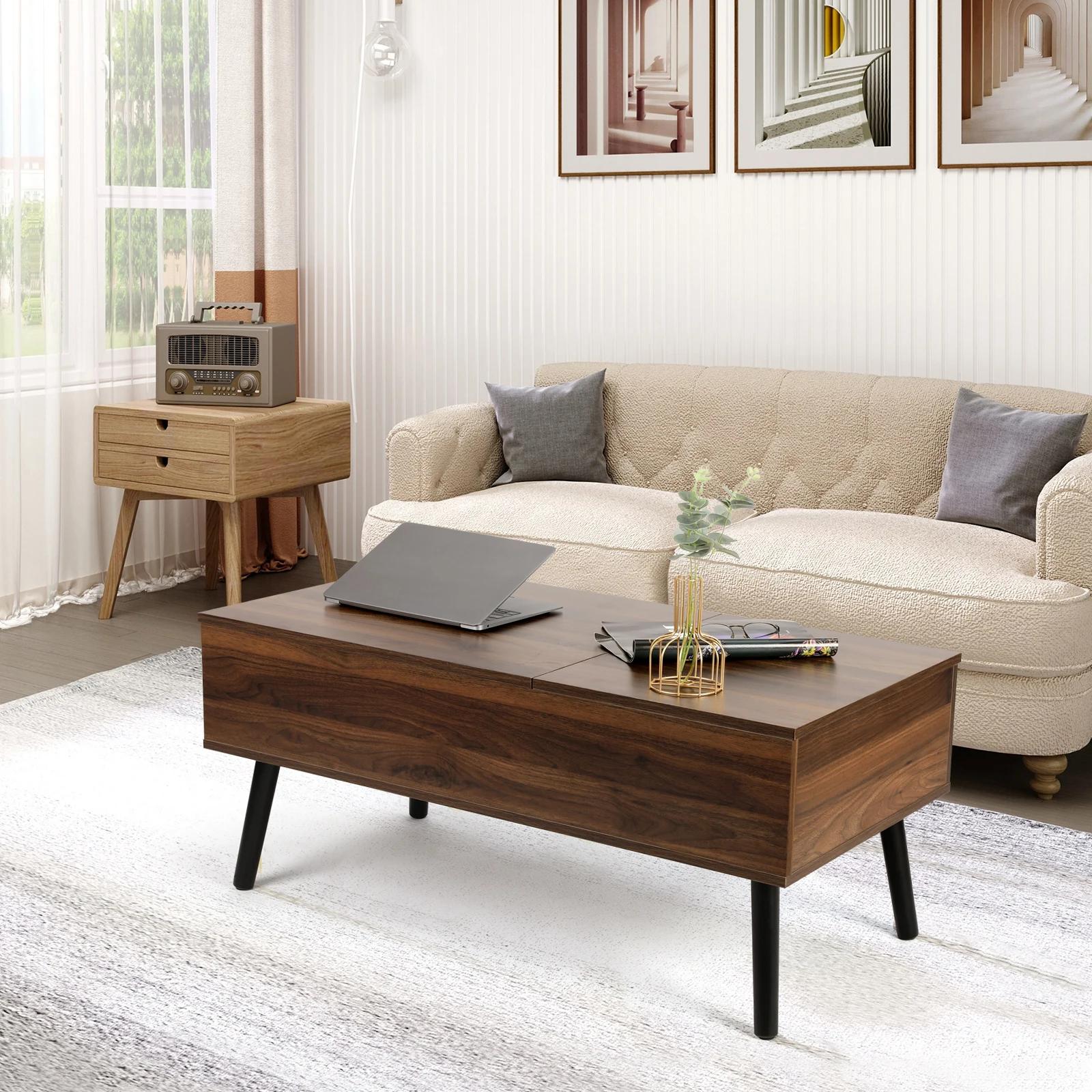 VOWNER-Table Basse artificiel évatrice avec Compartiment de Rangement Mathié et Caché, Plateau de Ta