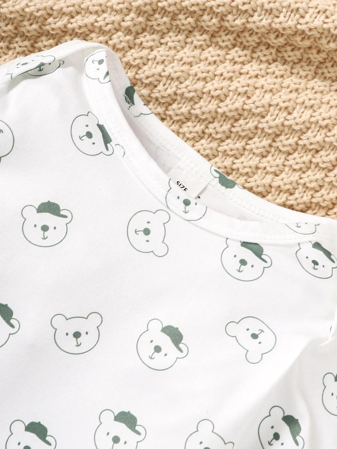 Ensemble de vêtements College petit ours pour bébé garçon, haut à manches longues, pantalon à bretel