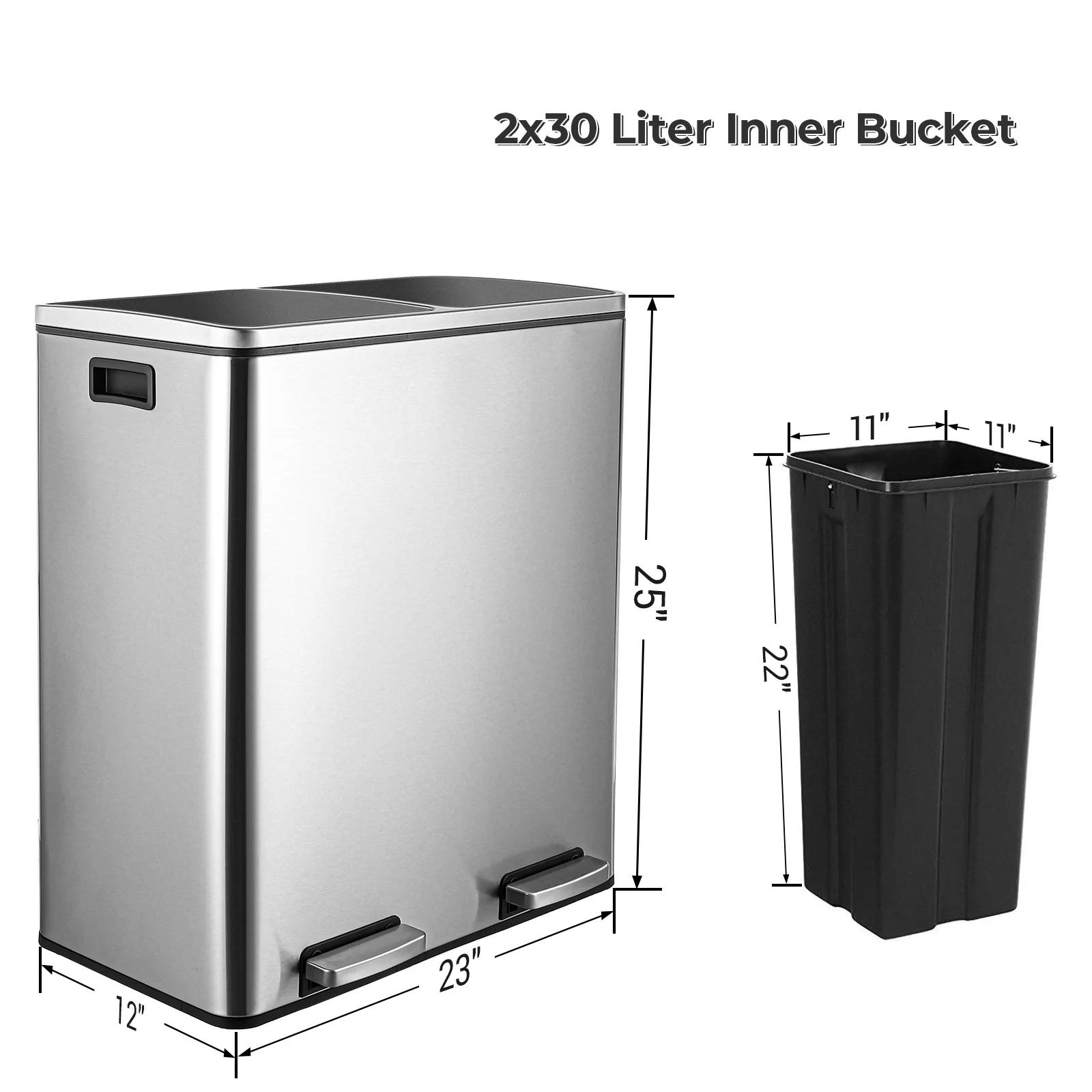 AOOU-Poubelle en Acier Inoxydable de 16 Gallons, Compartiment Touriste de 60L, Corbeille à Double Po