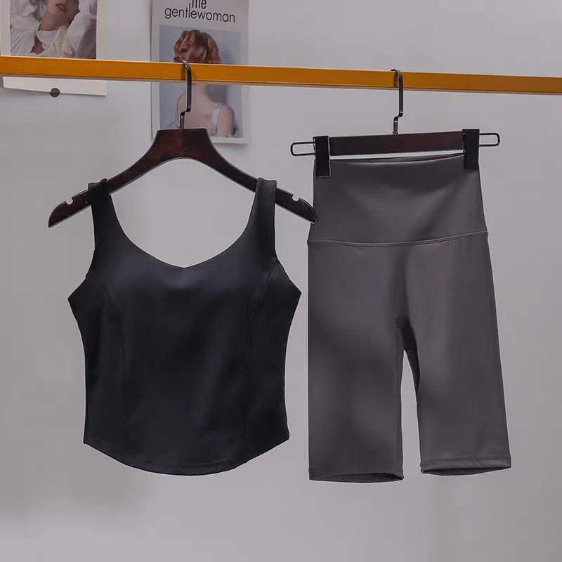 Ensemble sport femme 2 pièces yoga sexy soutien-gorge taille haute shorts fitness course