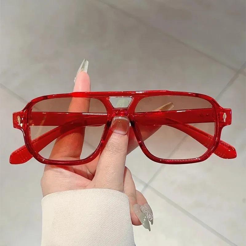 Vintage Double ponts hommes lunettes de soleil carrées mode vert océan lentille UV400 lunettes femme