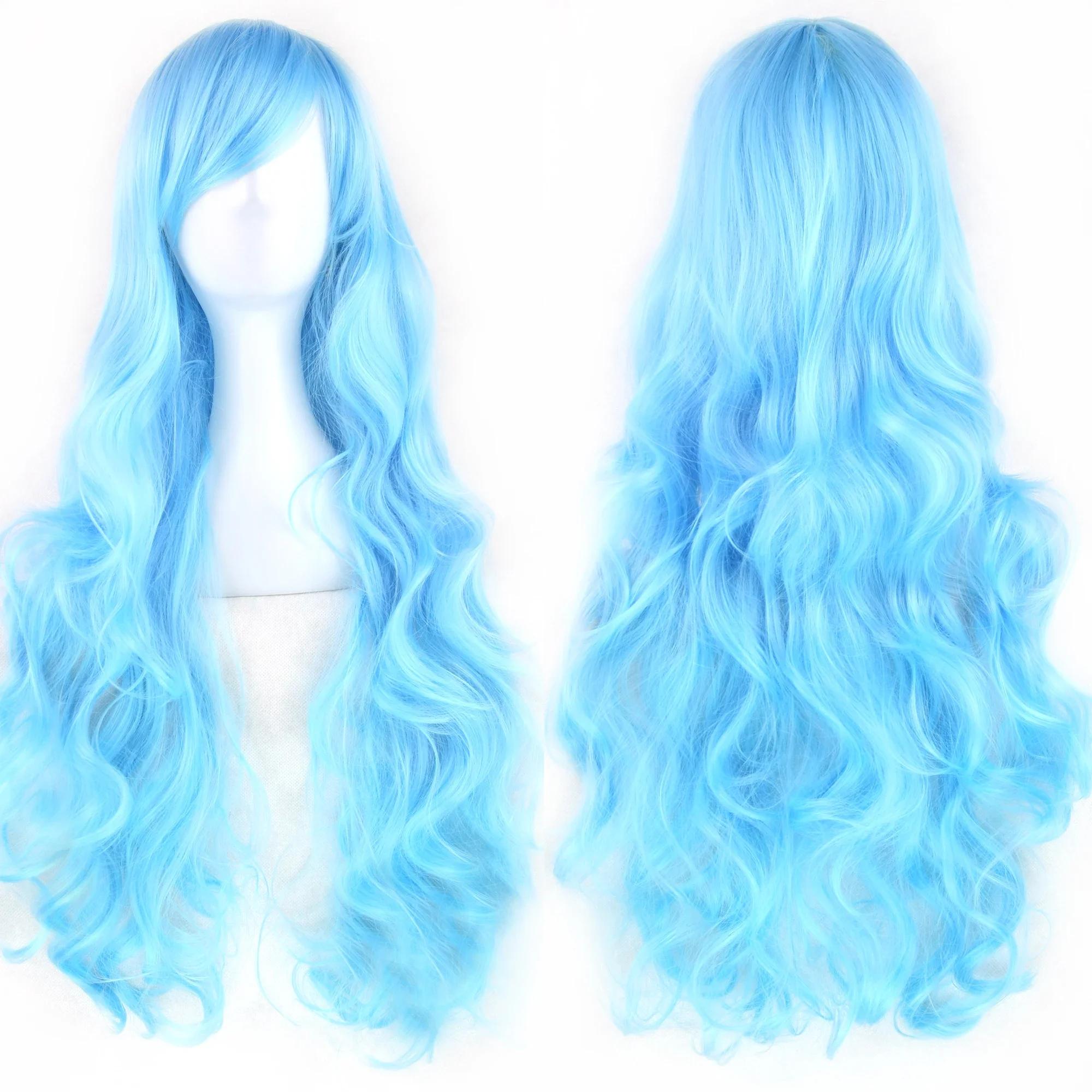 Soowee cheveux synthétiques longs bouclés perruque verte postiche rose noir fête cheveux Cosplay per