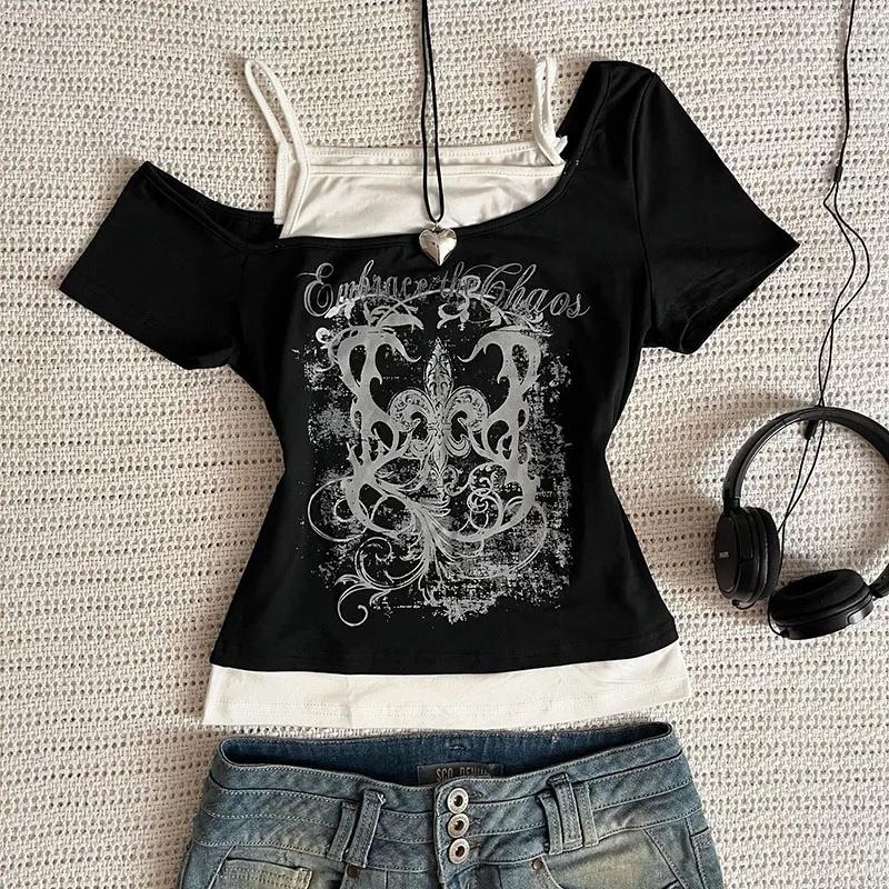 T-Shirt Punk Vintage des années 90 pour femmes, Streetwear d'été, Sexy, manches courtes, gothique, S