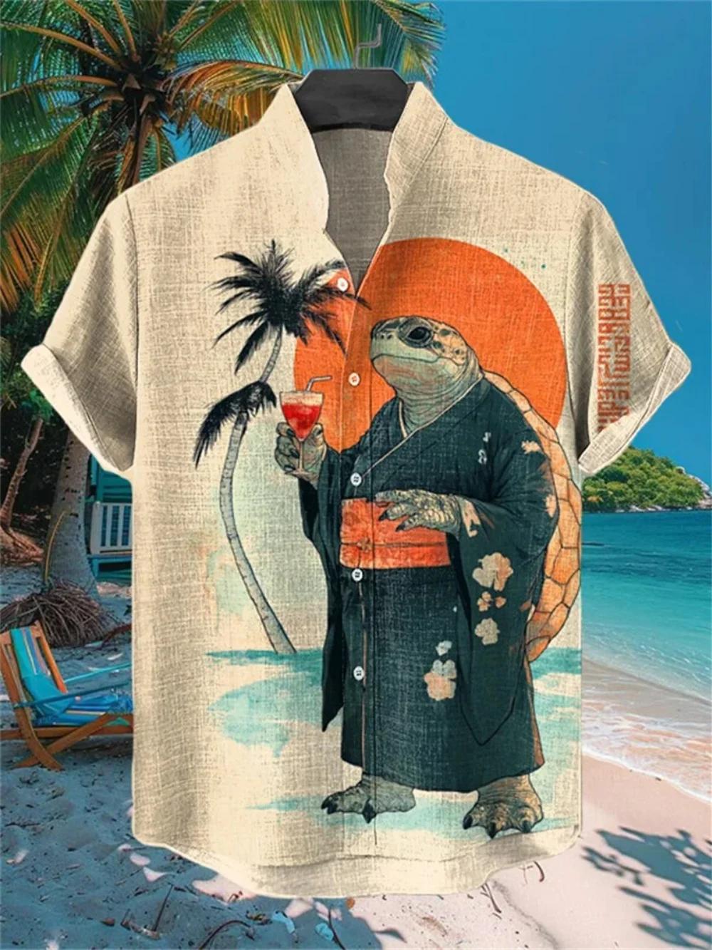 Chemise Homme Grande Taille Imprimée Motif Dessin Animé, Col Montant Tendance, Manches Courtes, Tenu