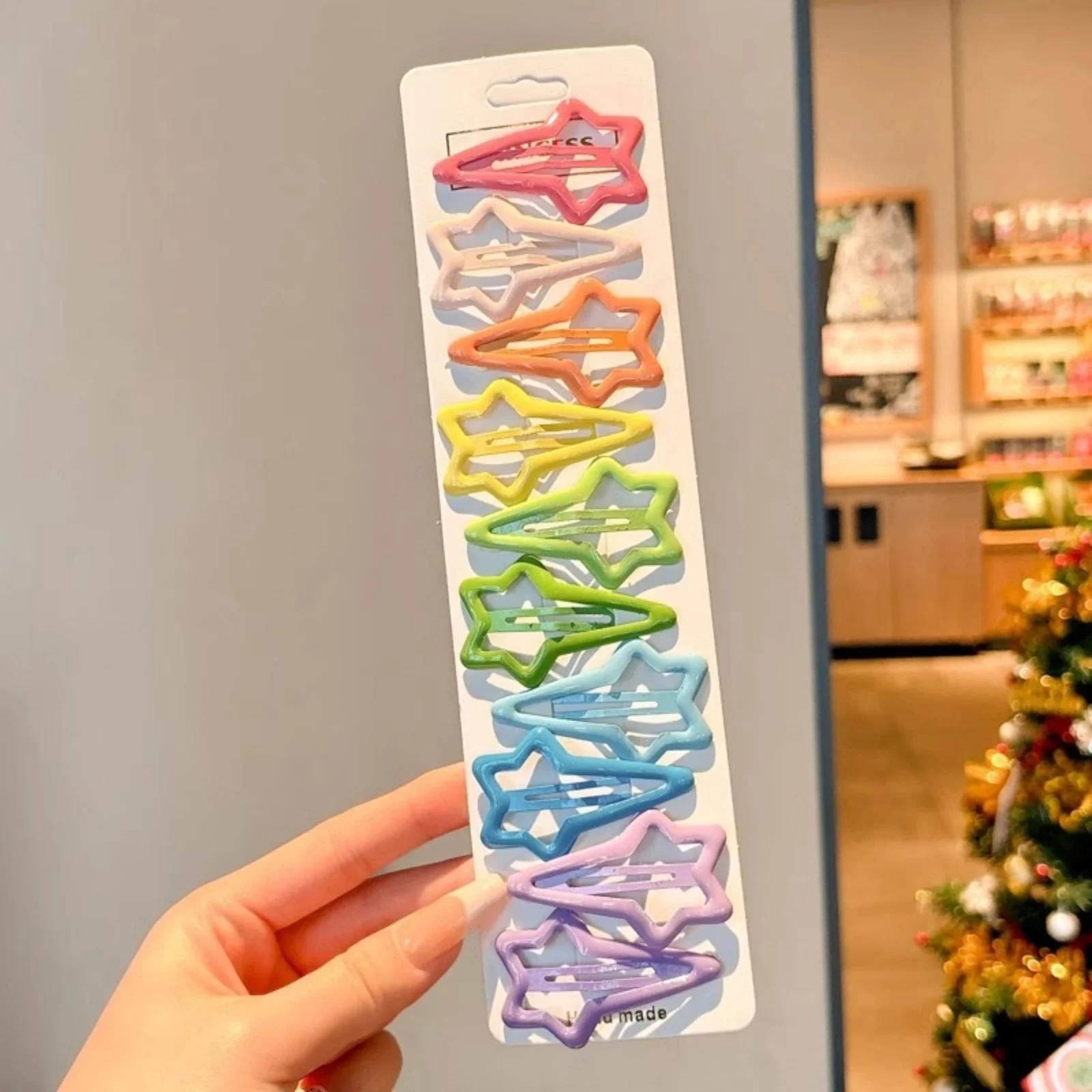 Pinces à cheveux colorées faites à la main, 10 pièces: Barrettes en forme d'étoile et de cœur, acces