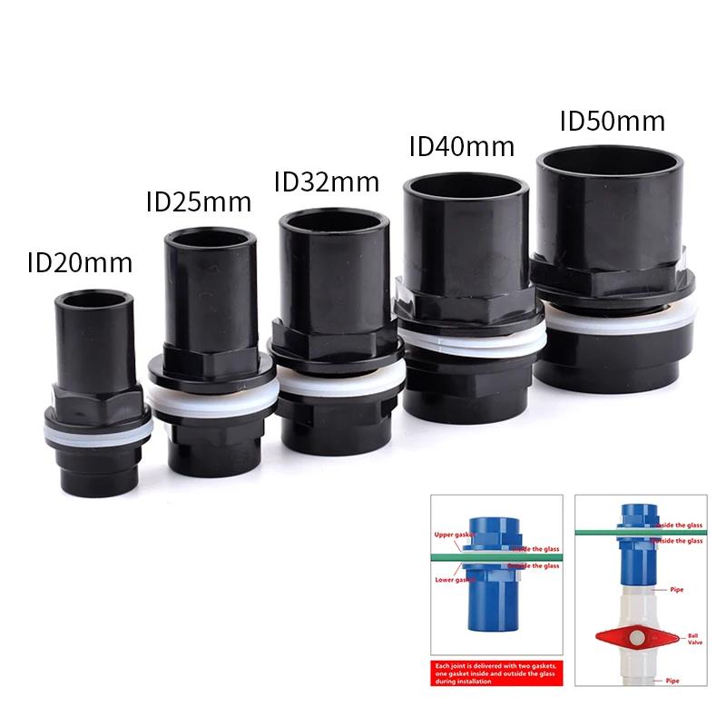 Connecteur d'aquarium noir/bleu/blanc, 20 ~ 50mm, tuyau étanche en PVC, raccord droit pour Aquarium,