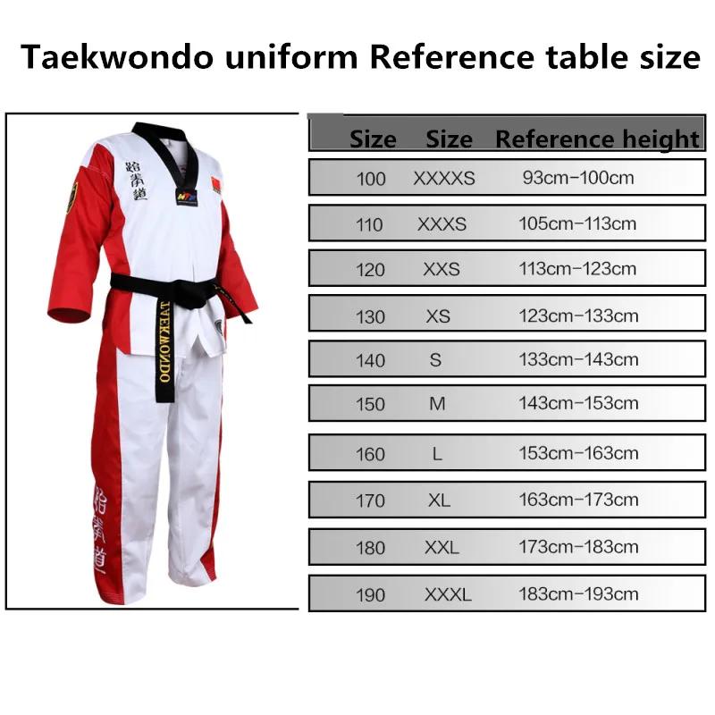 Uniforme de Taekwondo Dobok col V pour adultes et ados - Vêtements TKD noirs rouge et bleu certifiés WTF 3 documents
