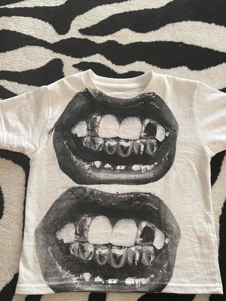 T-shirt Punk Y2K à Manches Courtes pour Femme, Haut de Rue Gothique, Loisirs Basiques, Été 2024