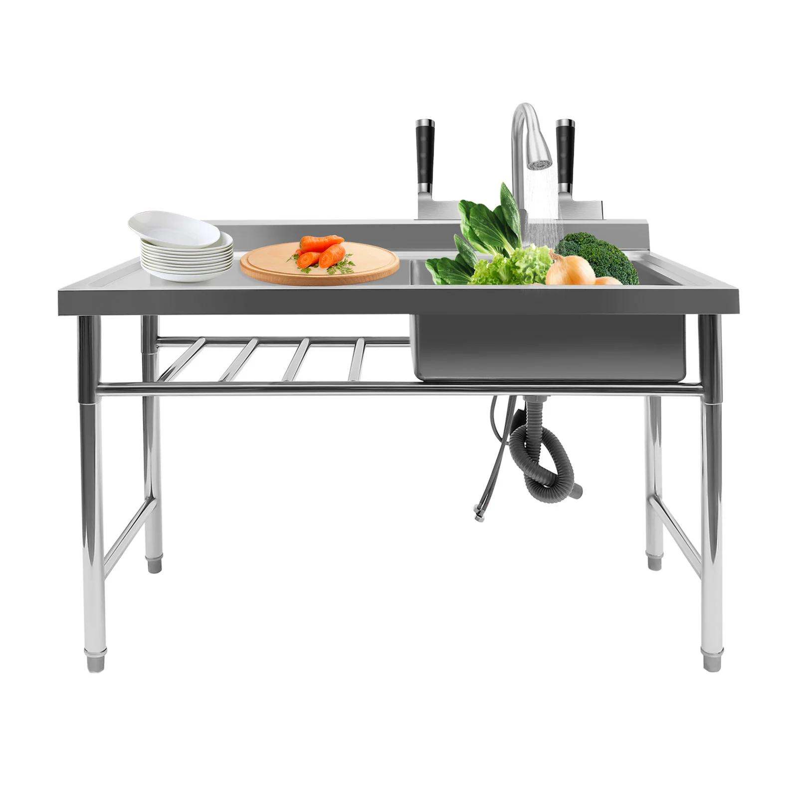 Évier de cuisine en acier inoxydable, 1 compartiment, vidange, utilitaire commercial