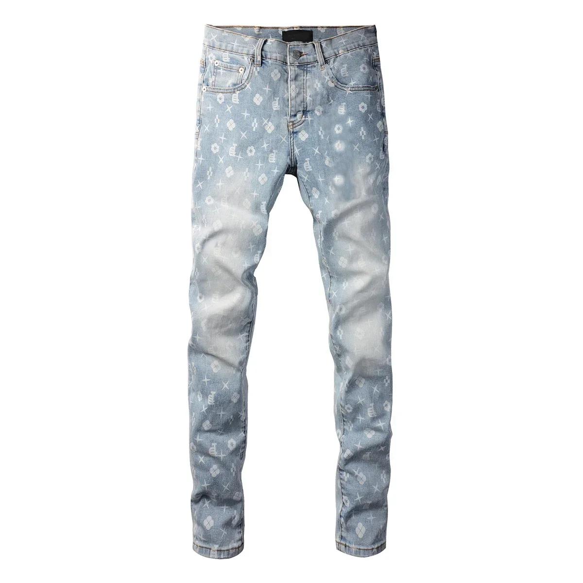 2025 pantalon imprimé Jean américain 9089 Style taille haute coupe ample jambe droite jean bleu mode