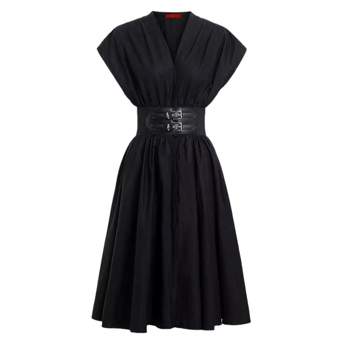 CHCH – robe longue pour femmes, col en v, sans manches, taille haute, Slim, noire, tenue de fête d'a