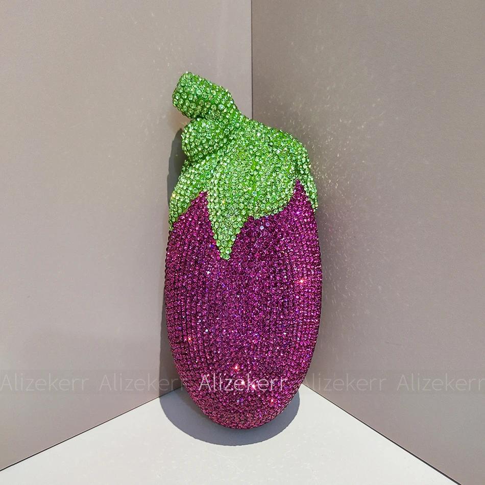 Sacs de soirée Alizekerr en forme d'aubergine pour femmes, magnifiques sacs à main en strass métalli