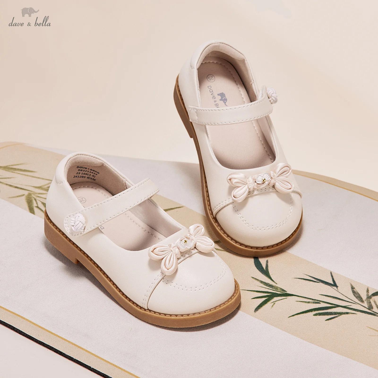 Dave Bella chaussures en cuir pour enfants automne fille confortable doux mignon blanc princesse cha