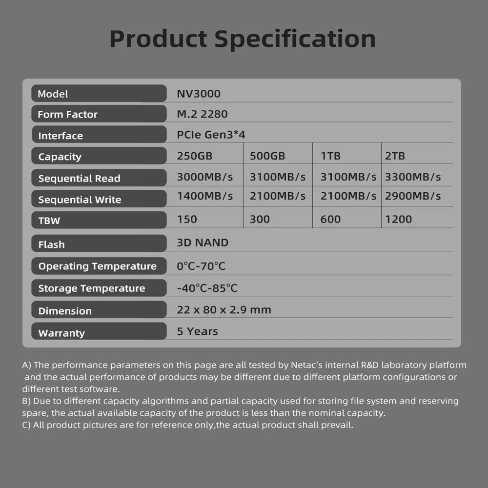Netac SSD NVMe M.2 1 to 2 to HDD 3500 mo/s disque dur M2 2280 SSD HD 250GB 500GB PCIe3.0 disque dur 