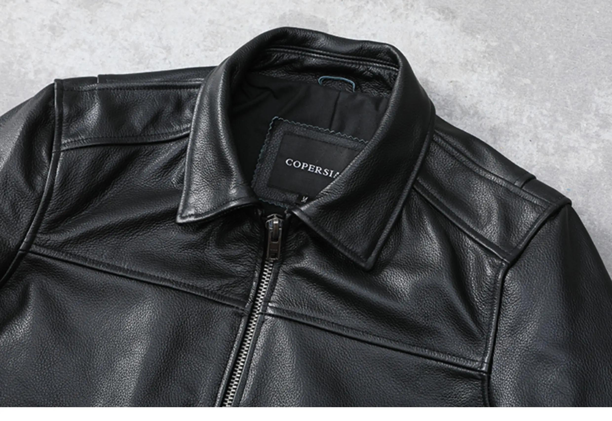 Veste en cuir véritable pour hommes, première couche de peau de vache, cuir pur de Style revers, lég