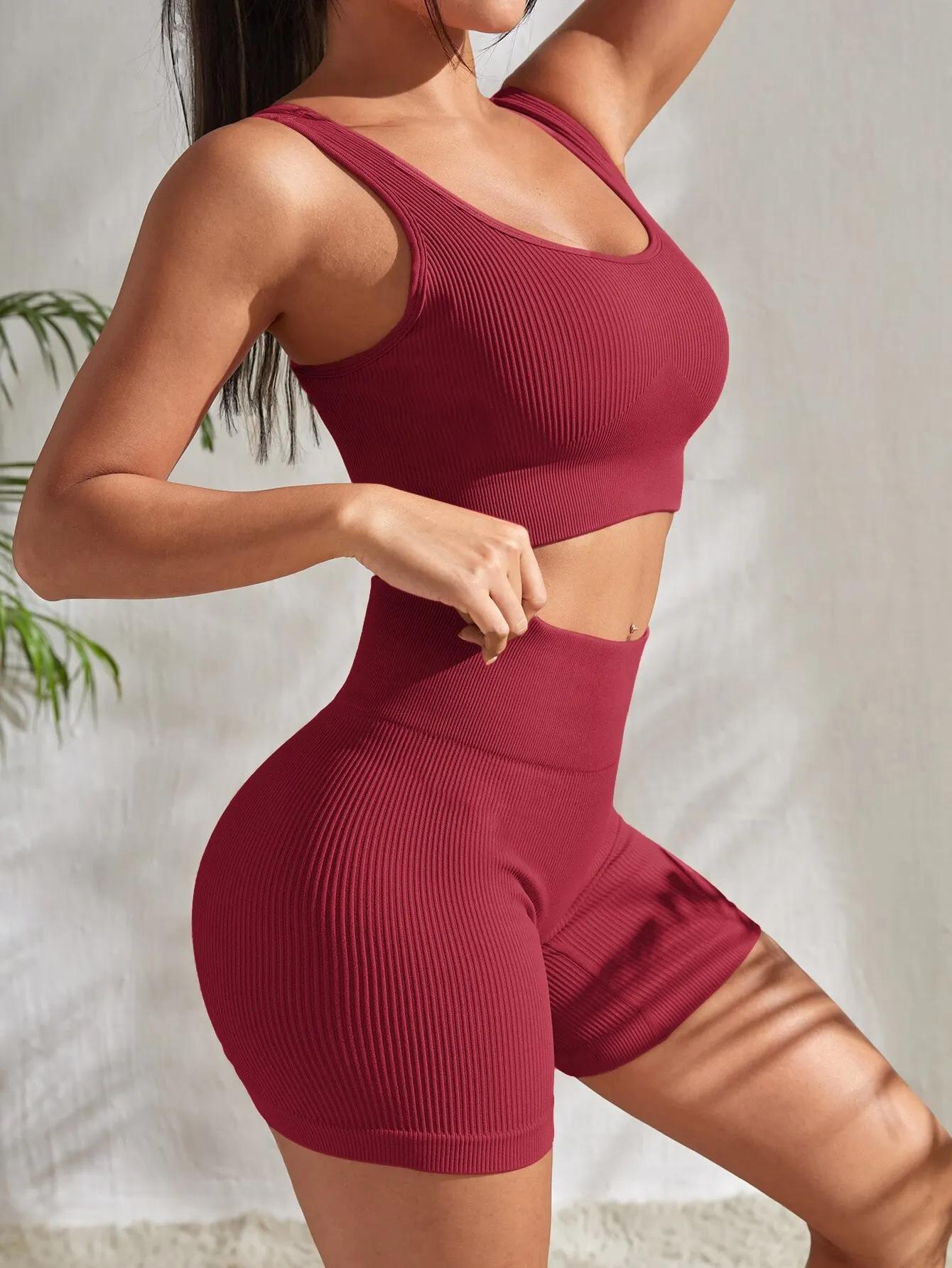 Ensembles de yoga 2 pièces sans couture pour femmes, costume de gymnastique, court, précieux, taille