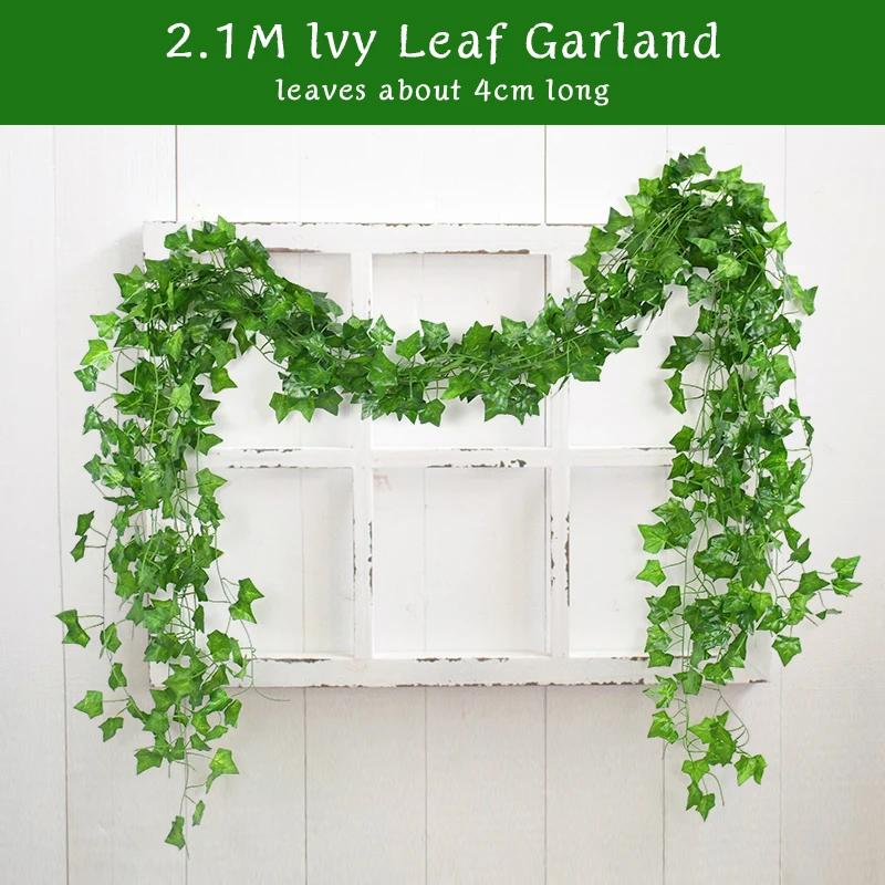 Guirlande de feuilles de lierre vert artificielles de 2.1M, vigne murale suspendue en soie, décorati