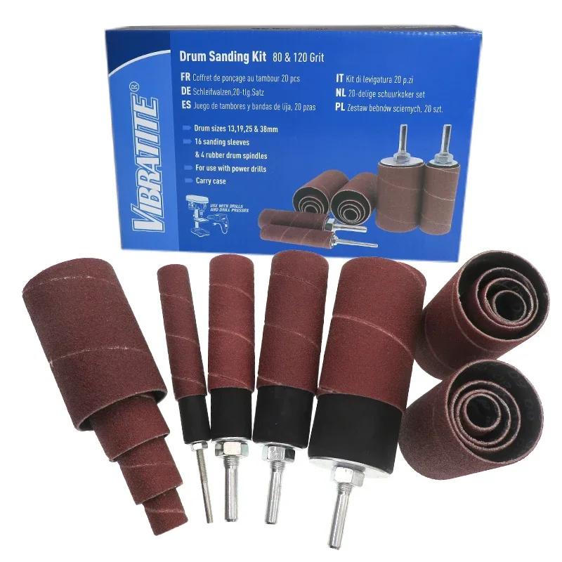 Kit de ponçage à tambour, 20 pièces, broche en caoutchouc, ponceuse à tambour, ensemble d'outils pou