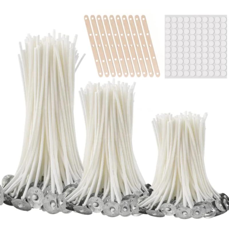 Mèches de bougie sans fumée, 100 pièces, 2.5-20cm, mèches à noyau de coton pré-ciré avec onglets de 