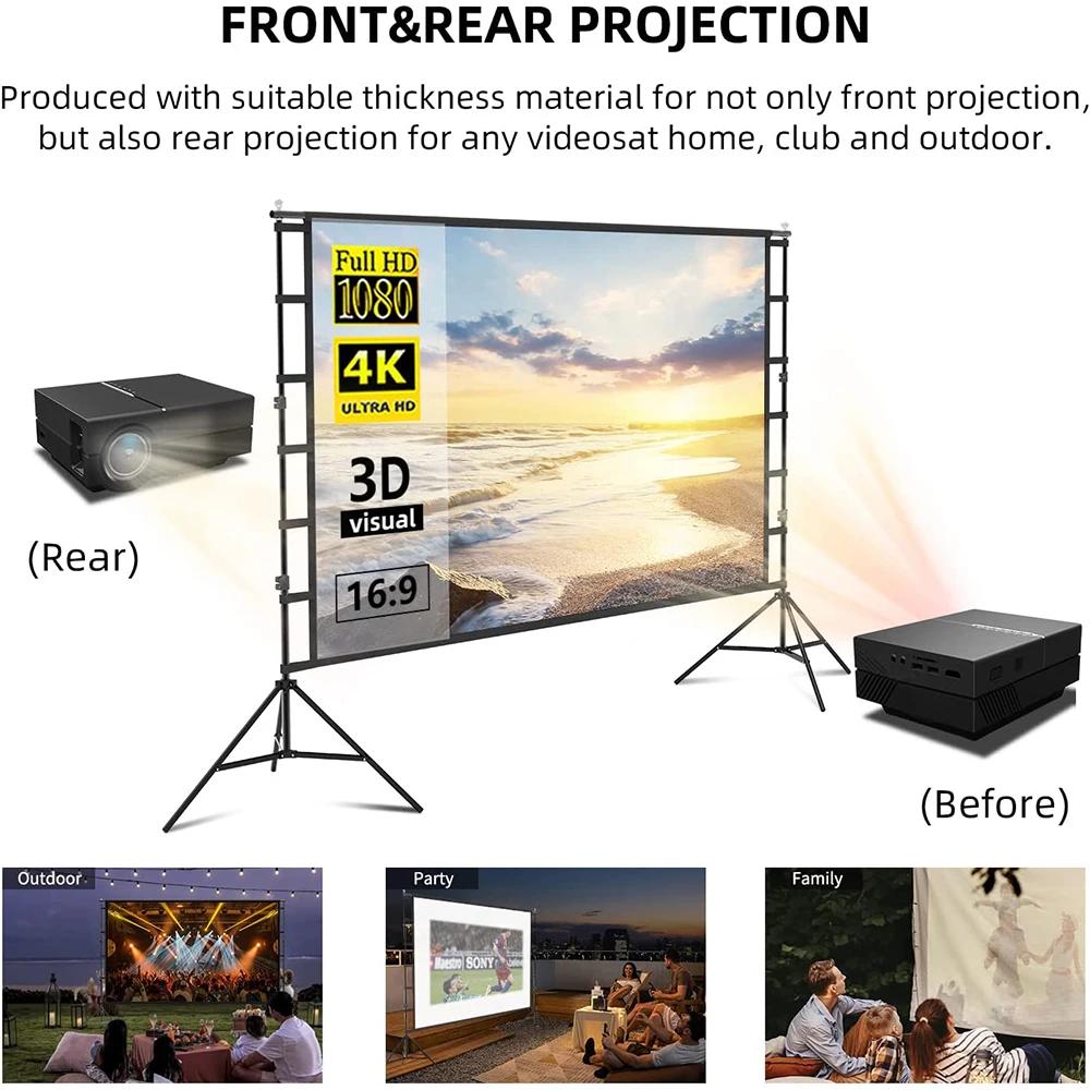 Écran de projecteur VEIDADZ avec support blanc sans plis 160 °   Angle de vision 60-150 pouces, écra