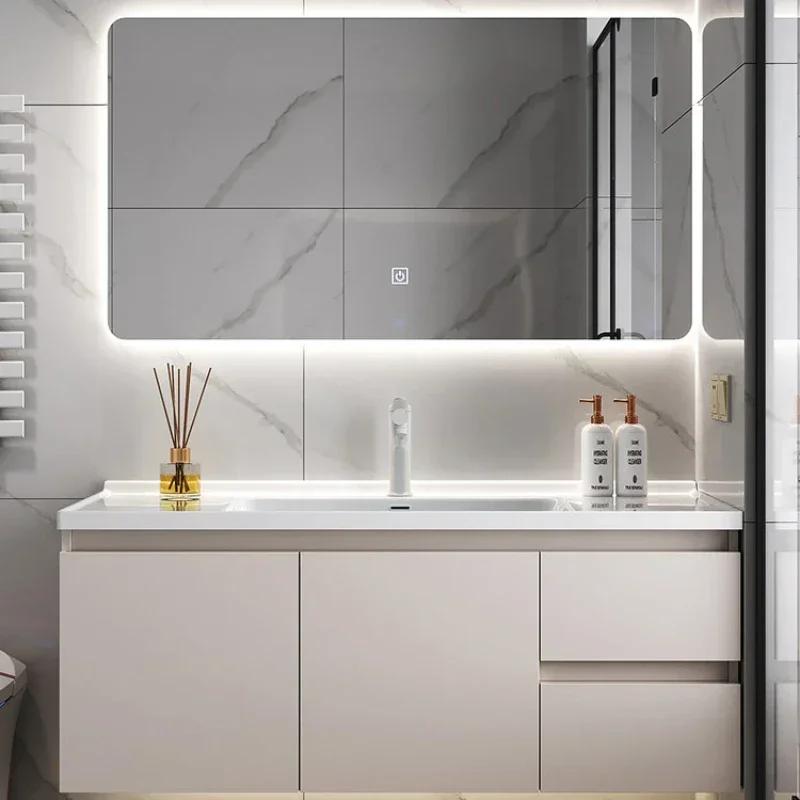 Armoire de salle de bain en céramique intégrée intelligente, style nordique, lavabo, meuble de salle