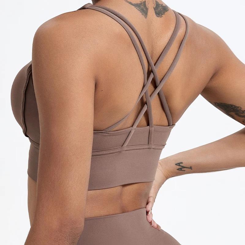 Soutien-gorge de sport Push up femme - Brassière d'entraînement antichoc dos croisé fitness yoga