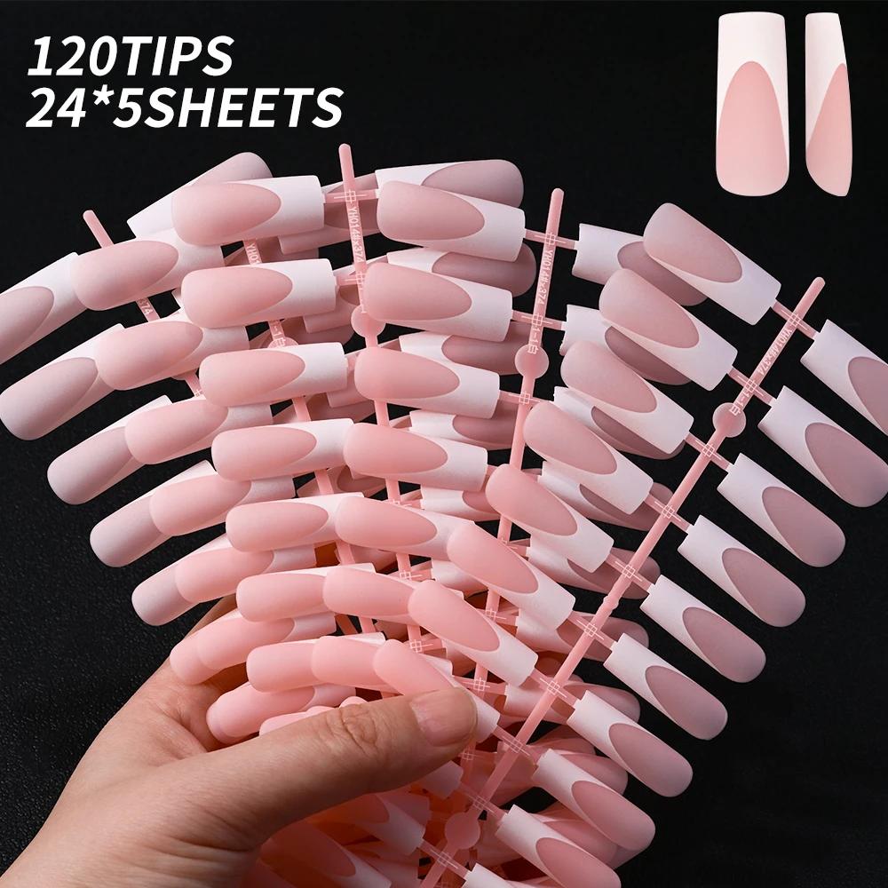 Faux ongles français longs et carrés, bord blanc, cercueil de Ballet portable, couverture complète, 