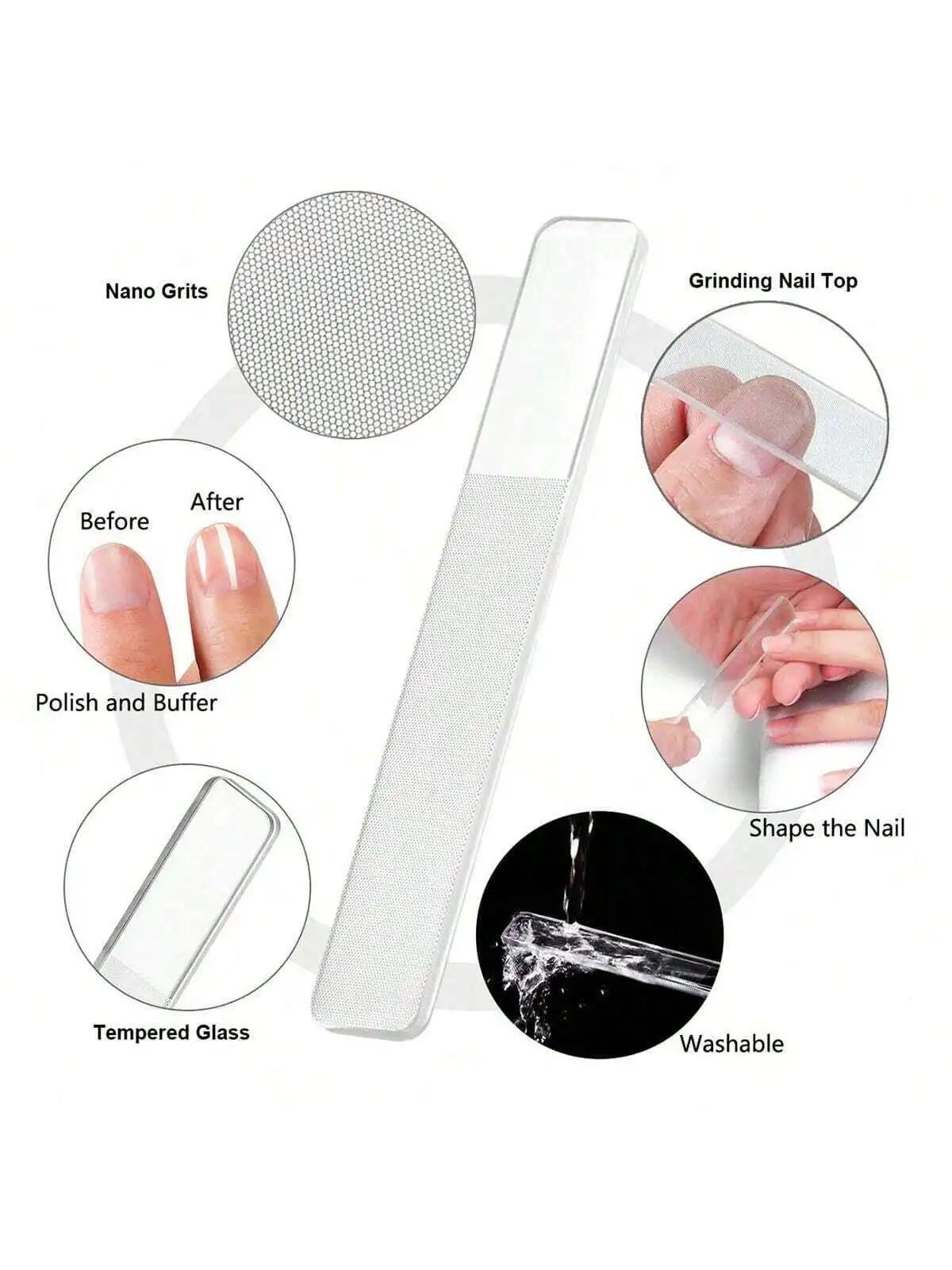 Limes à ongles en verre Nano, 3 pièces, ponçage professionnel, polissage, lime à ongles transparente
