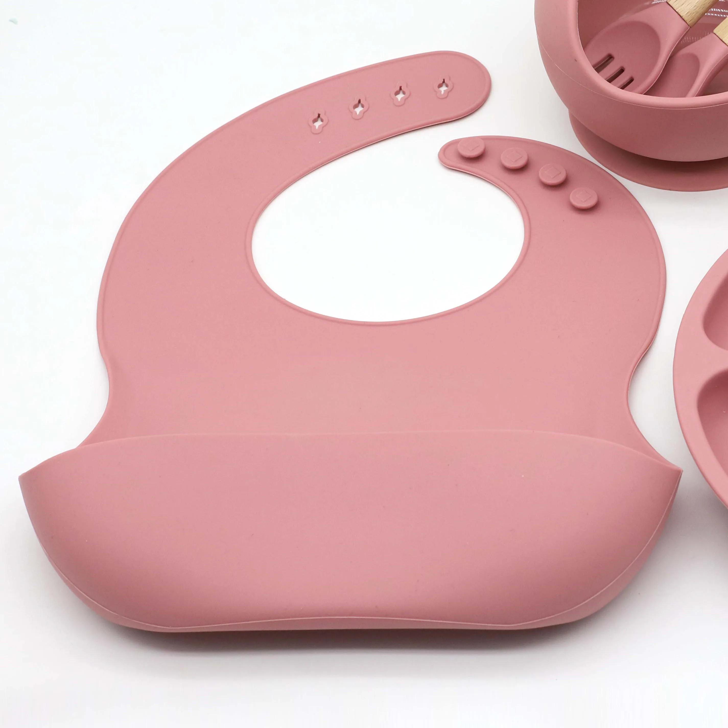 Ensemble de vaisselle en silicone de qualité alimentaire, 8 pièces, bavoir, bol, assiette à manger, 