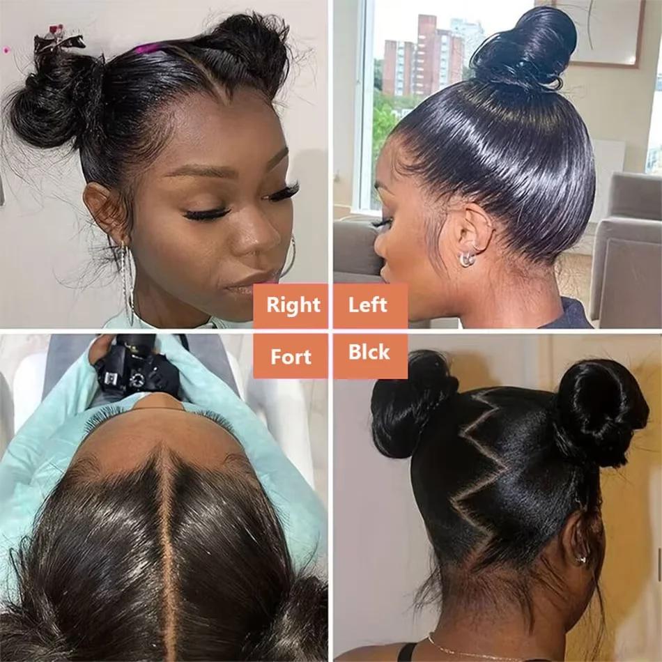 30 pouces naturel noir 360 dentelle avant droite perruques de cheveux humains 360 HD transparent ple