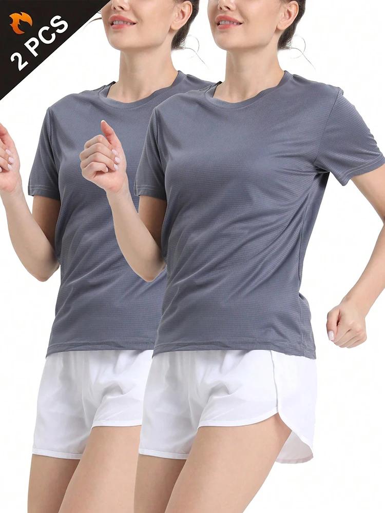 T-Shirt de Sport ultraléger à séchage rapide pour femmes, 2 pièces, couleur unie, haut léger et resp
