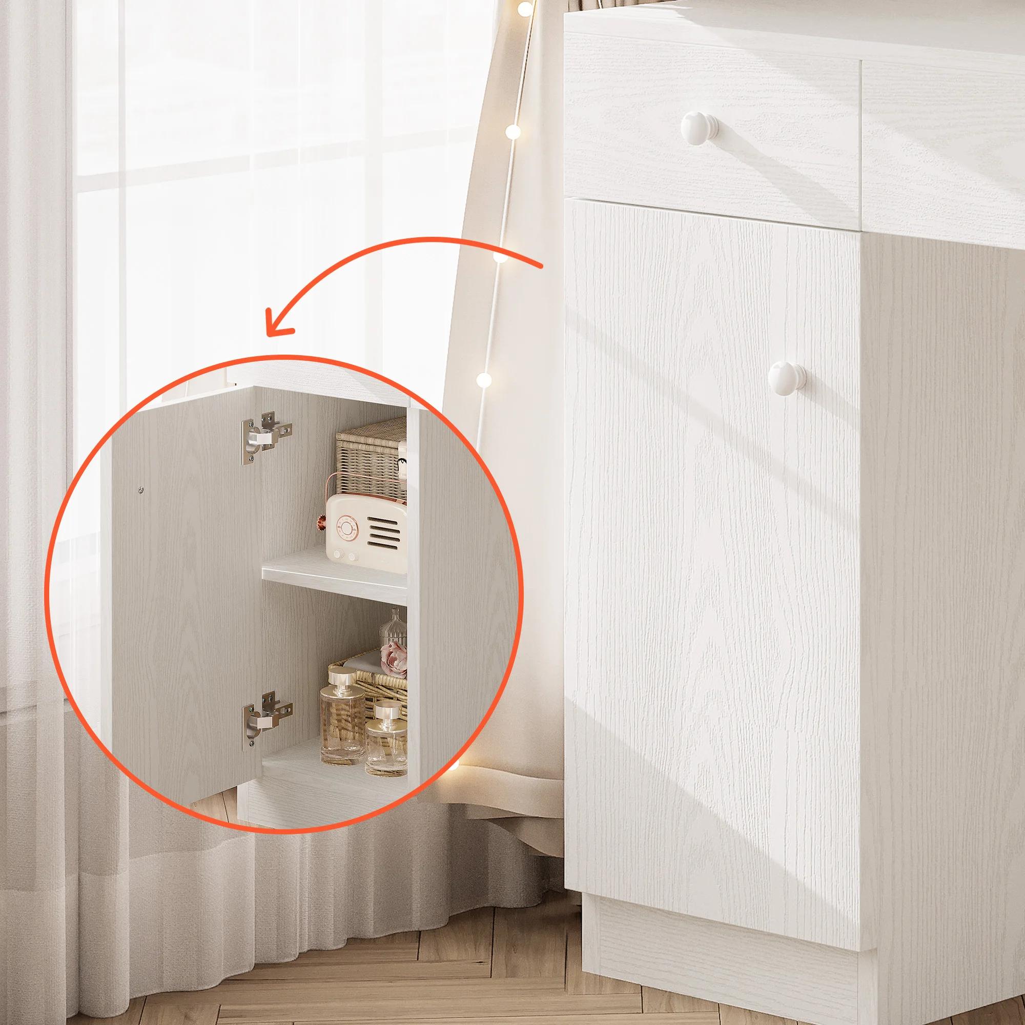 LIKIMIO-Bureau de courtoisie avec miroir 4.2 par LED, prise de courant et armoire, tabouret de range