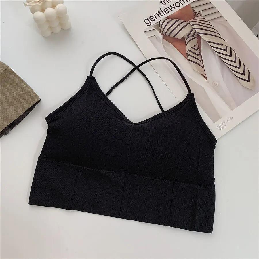 Soutien-gorge Push-Up respirant à bretelles croisées pour femme, haut court de sport, yoga et fitnes