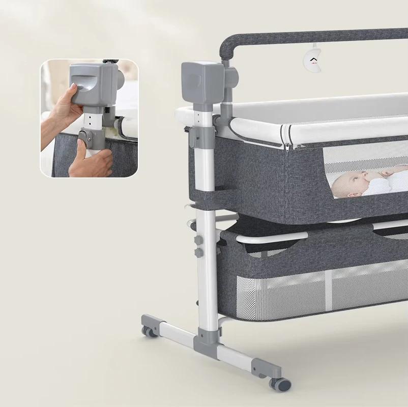 Berceau électrique 3-en-1 pour bébé, lit d'appoint, chaise haute et balancelle avec Bluetooth, téléc