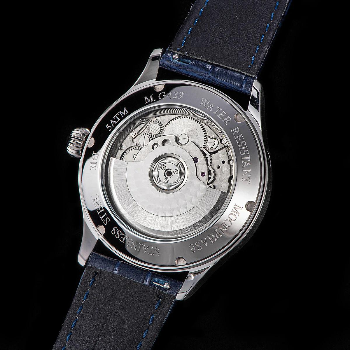 Sugess Moonphase montre pour hommes 40mm montres mécaniques automatiques origine ST2528 mouvement ac
