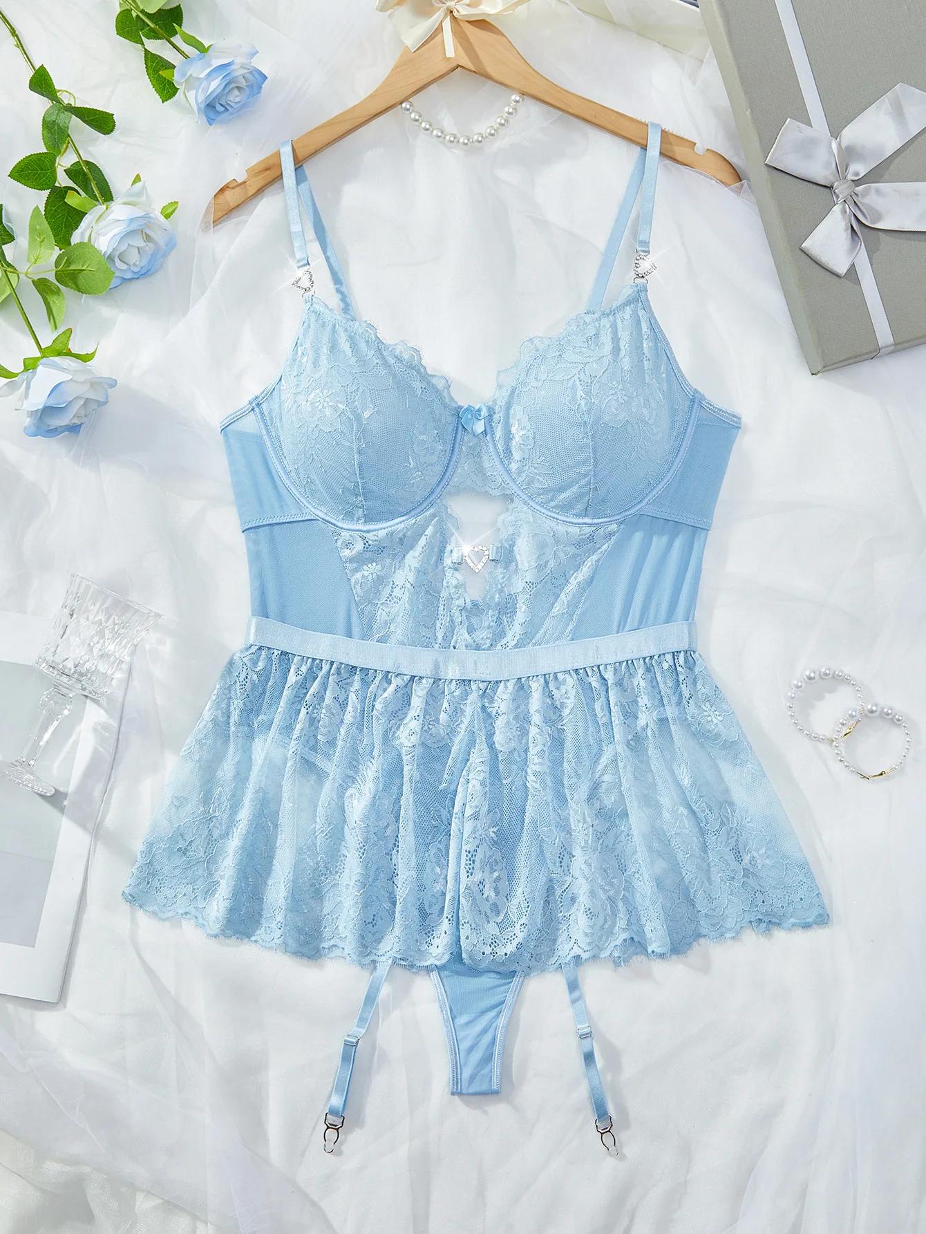 Combinaison Sexy à bretelles en dentelle, col en v, slim, transparent, pyjama pour femmes, Lingerie 