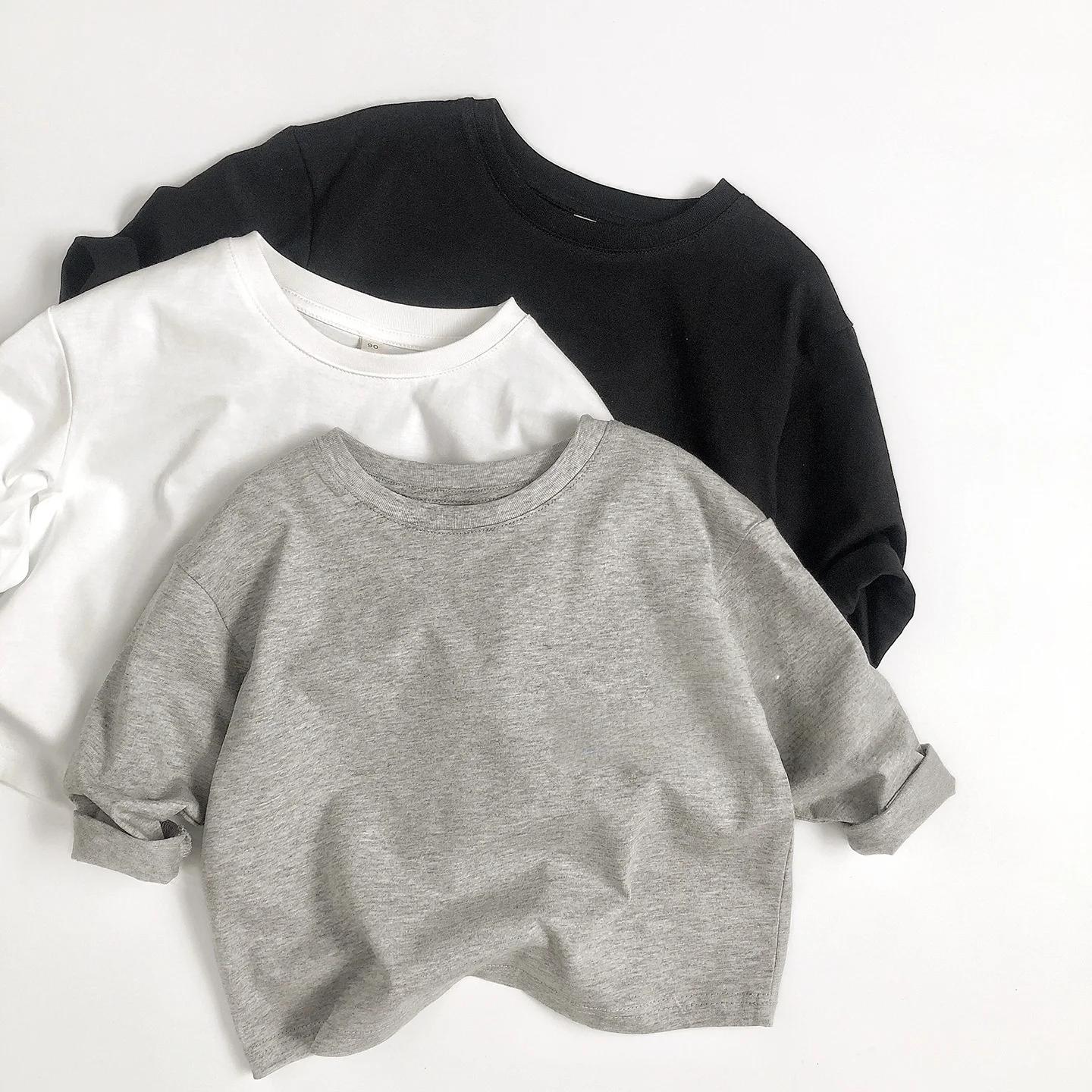 T-Shirt à manches longues en coton pour enfants de 2 à 7 ans, chemise basique ample, vêtements corée