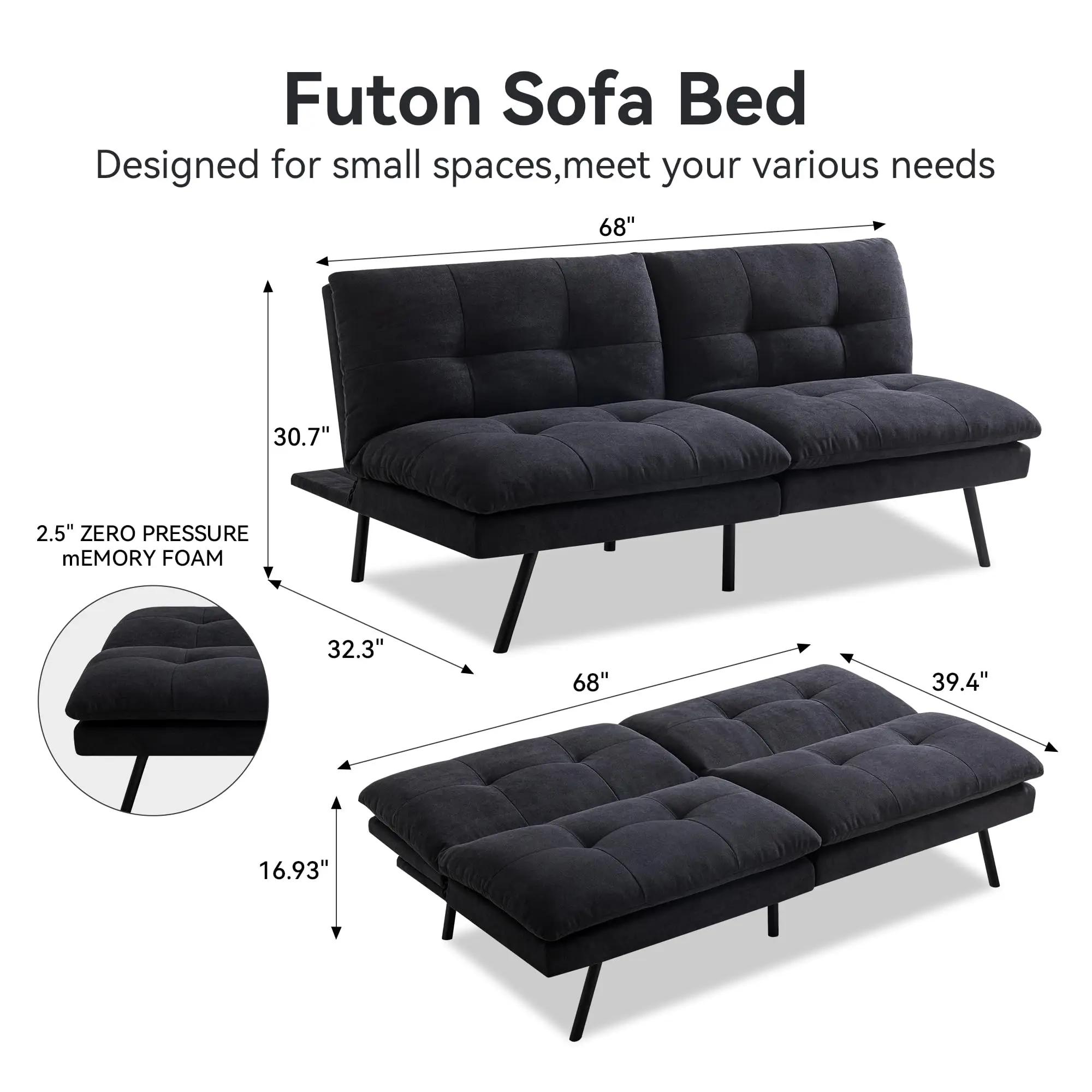 Hcore-Canapé-lit en mousse à mémoire de forme, sofa convertible, causeuse noire pour petits espaces,