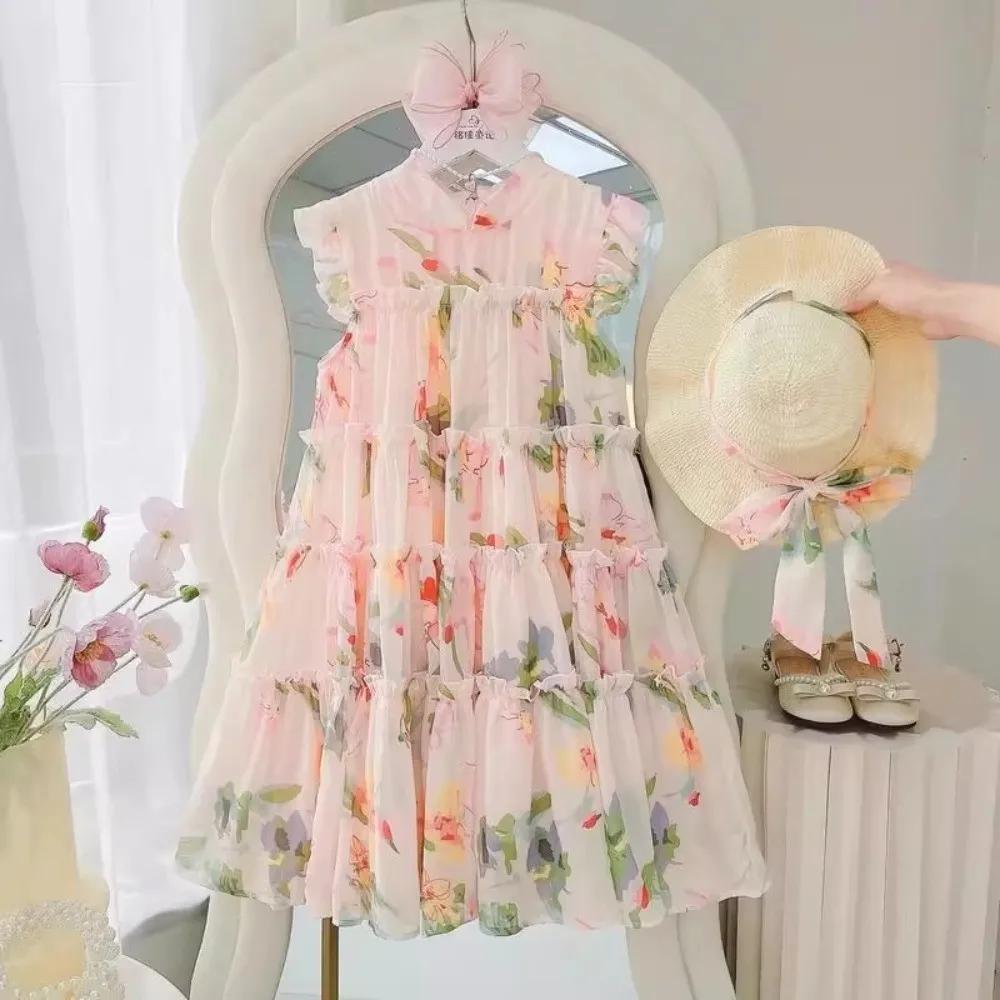 Robe princesse en mousseline de soie pour filles de 4 à 13 ans, Version coréenne, imprimé floral, gâ