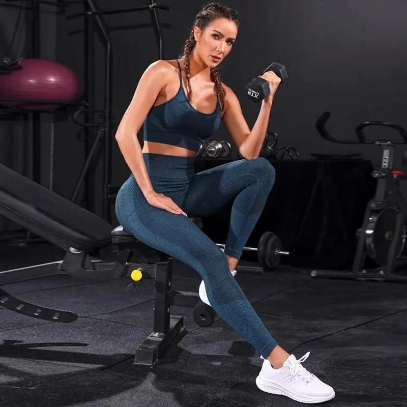 Ensemble de yoga femme 2 pièces sans couture leggings taille haute et survêtement
