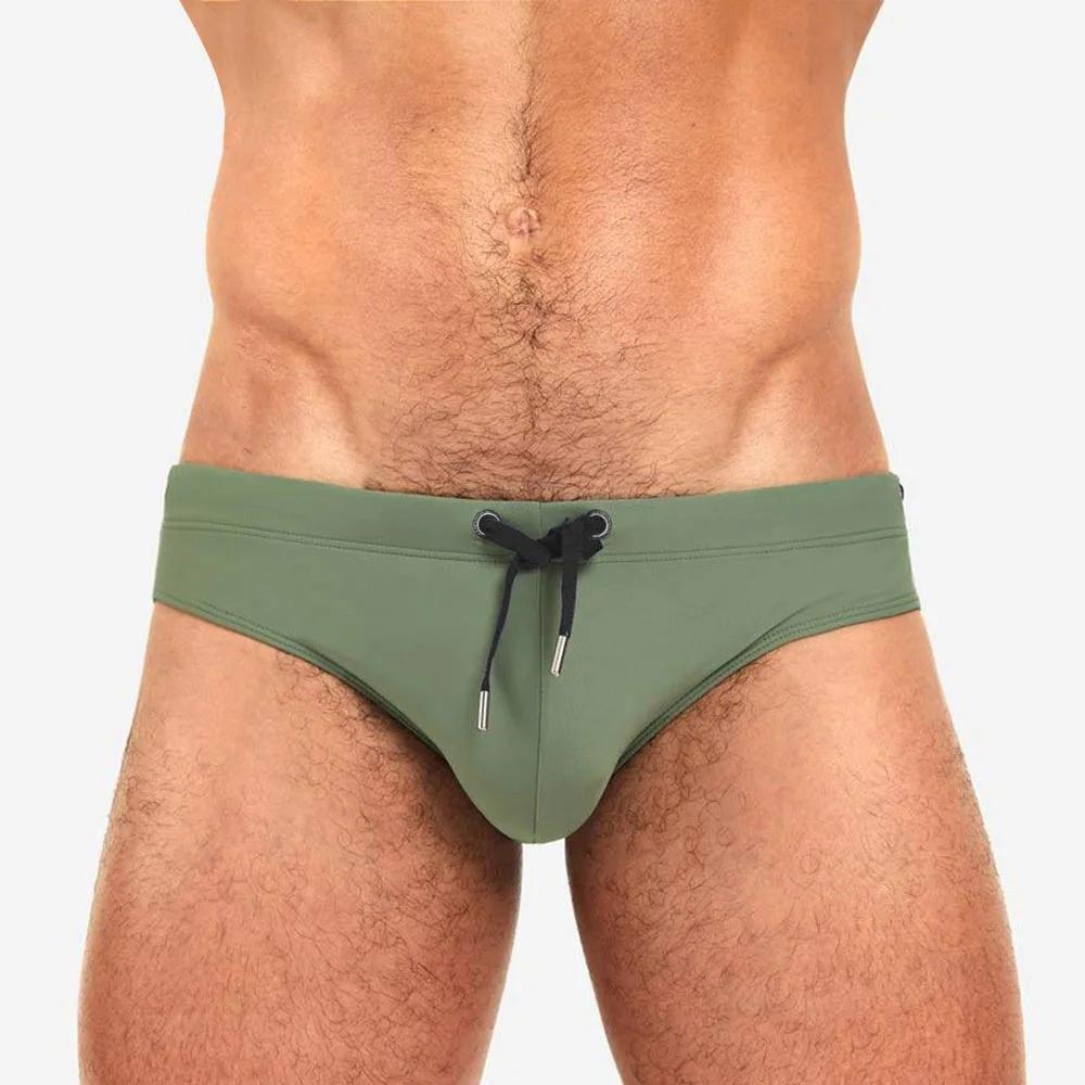 Slip de bain pour hommes, taille basse, couleur unie, maillot de bain de plage, culotte de bain, str
