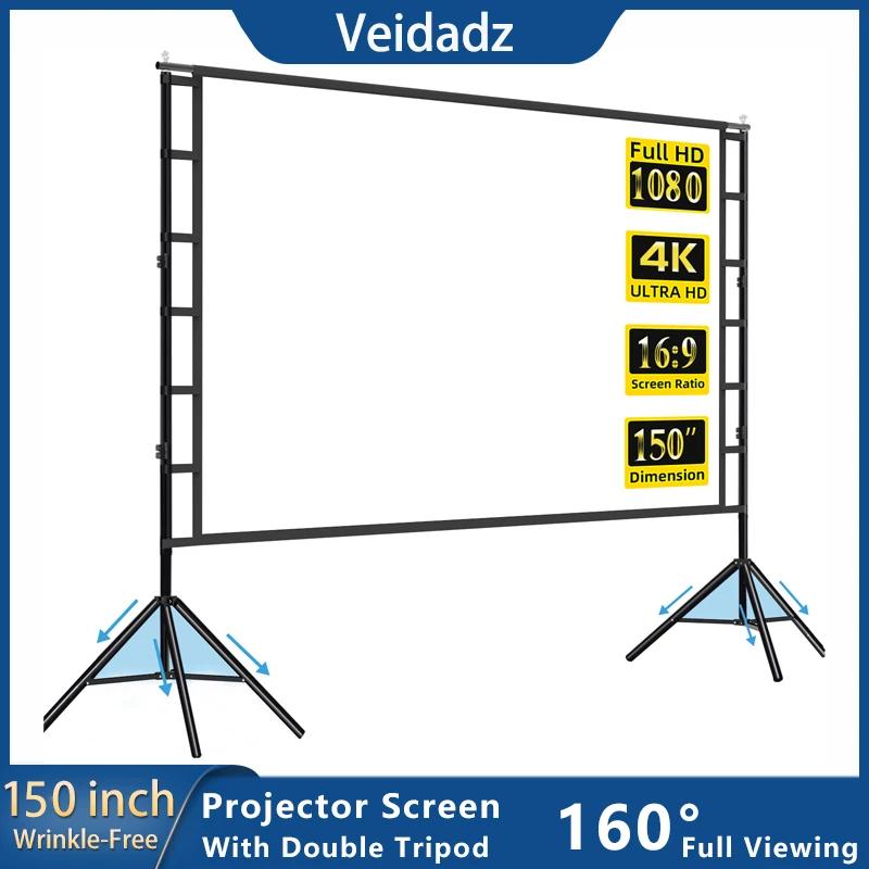 Écran de projecteur VEIDADZ avec support blanc sans plis 160 °   Angle de vision 60-150 pouces, écra