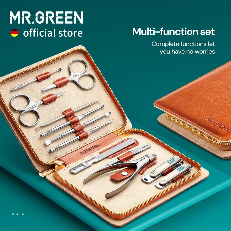 MR.GREEN-Kit de Manucure Professionnel en Acier Inoxydable, 12 en 1, Ensemble de Pédicure avec Étui 