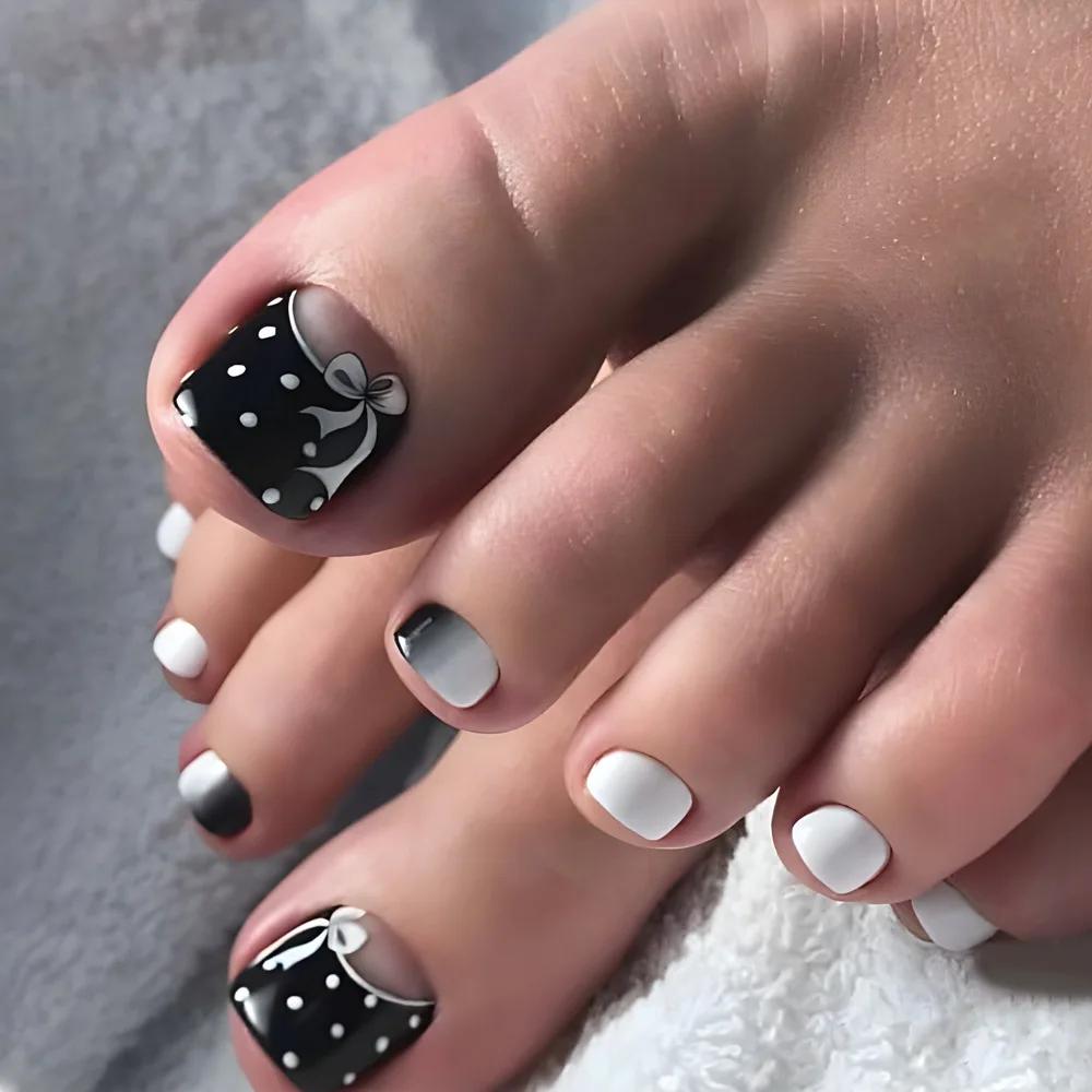 24 faux ongles courts carrés à presser, bord noir, style français, avec strass, amovibles, couvertur