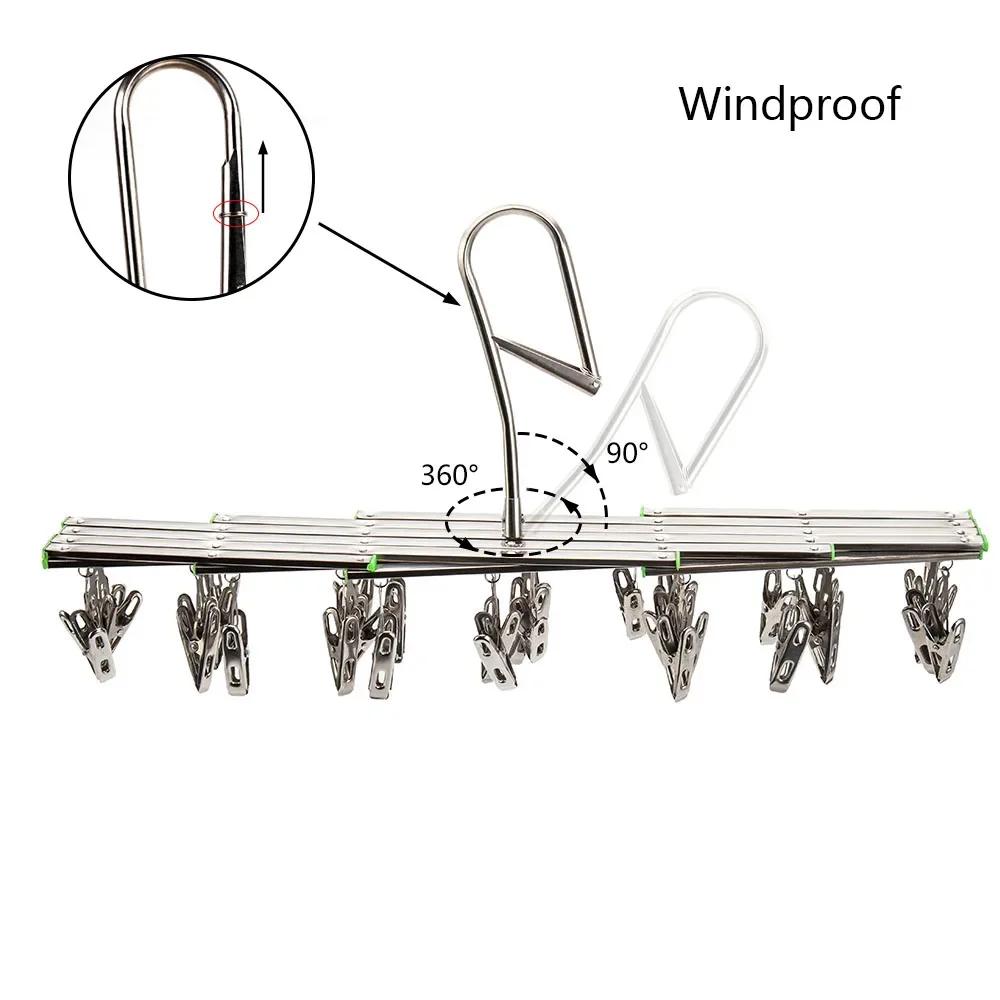 Support de séchage pliant avec 35/20 Clips, en acier inoxydable, coupe-vent, pour sous-vêtements, ch