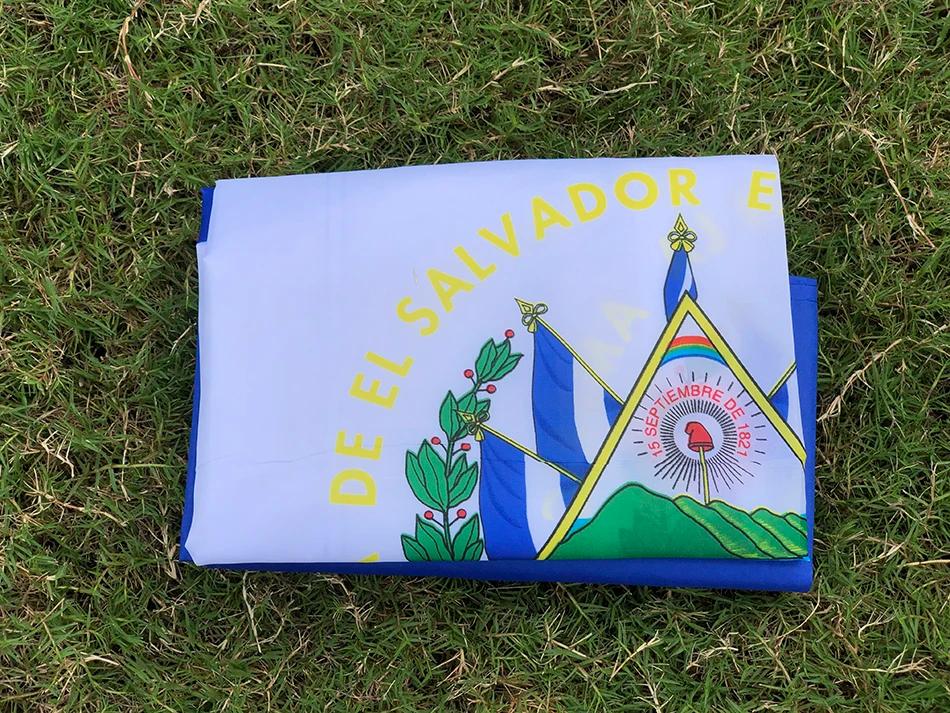 SKY DRAPEAU SV SLV Drapeau El Salvador 90x150cm Symbole patriotique d'El Salvador Drapeau polyester 