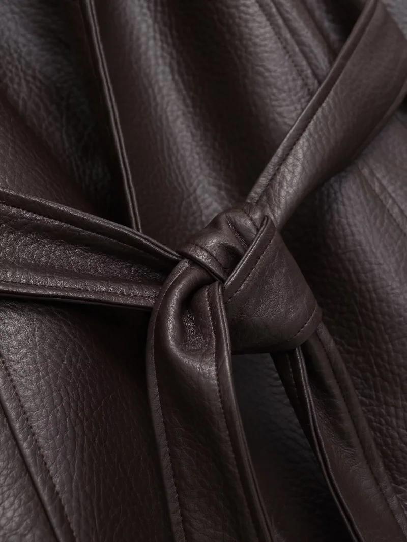 Veste Courte Ceinturée en Similicuir PU Vintage pour Femme ETJ, Col Montant, Collection Printemps 20