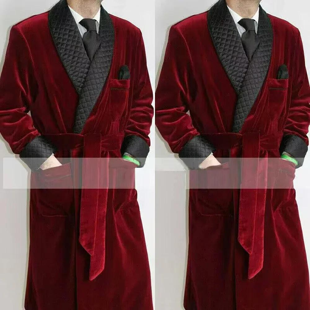 Veste Longue en Velours pour Homme, Châle à Revers, Manteau de Marié de Mariage, Blazer Trempé avec 